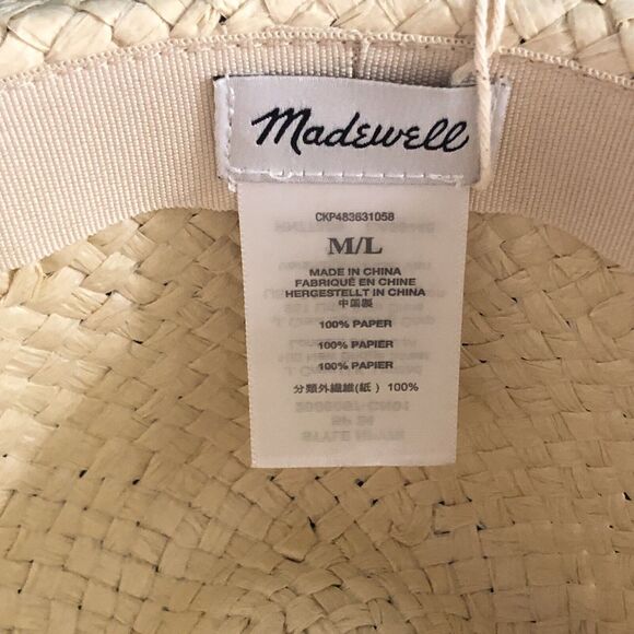 Madewell Natural Straw Fedora Hat M/L Summer Beach Travel Sun Hat - Picture 4 of 5